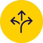 Line drawing of arrows, one pointing up, left and right