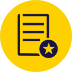 Line drawing of a paper with a encircled star on it.