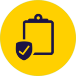 Line drawing of a clipboard and a check