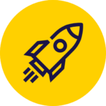 Line drawing of a rocket, flying upwards