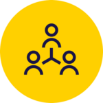 line drawing of three people connected with lines